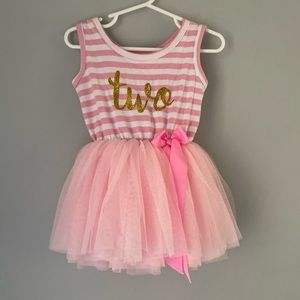 Pink & Gold Toddler Girls 2nd Birthday Tutu Dress